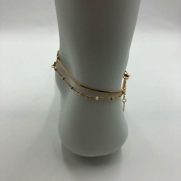 18K Gold Plated Stainless Steel "Hearts" Double Strand Anklet Women's Jewelry - Picture 6 of 8